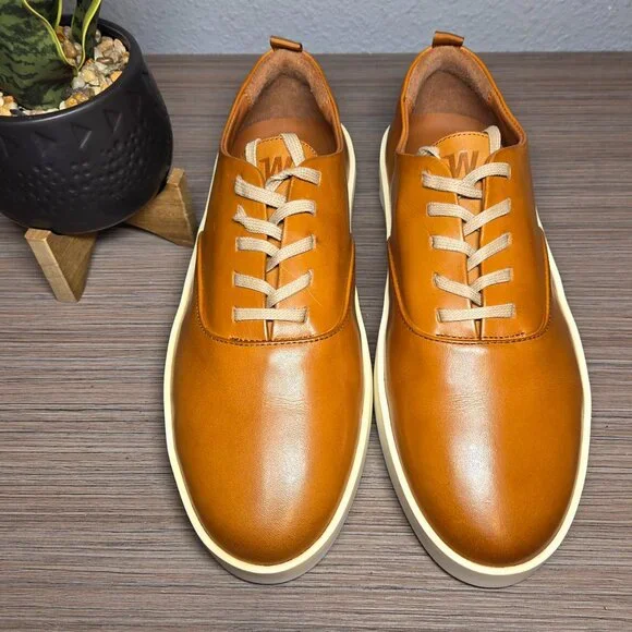 Wolf & Shepherd Cruise Lace-Up Fair Sneakers M7.5 / W9 Honey Leather White Sole - Picture 3 of 12